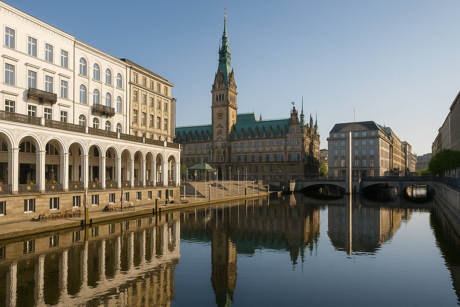 Das Hamburger Rathaus von der Alsterarkadenseite