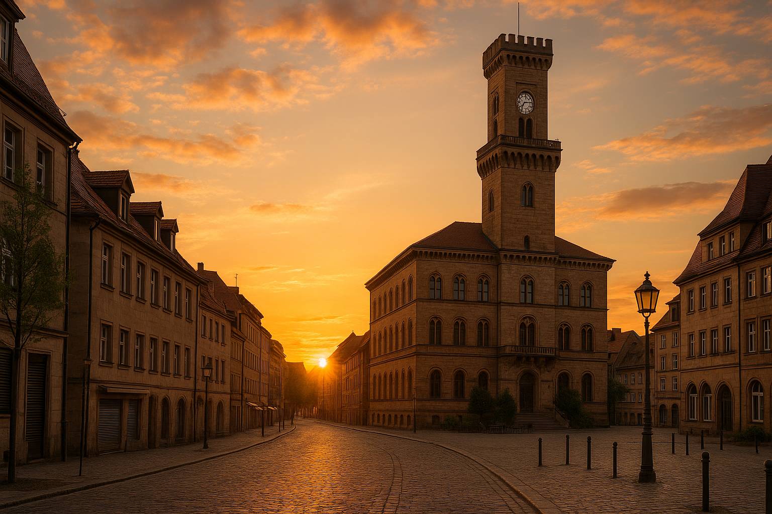 Fürth Rathaus bei Sonnenuntergang