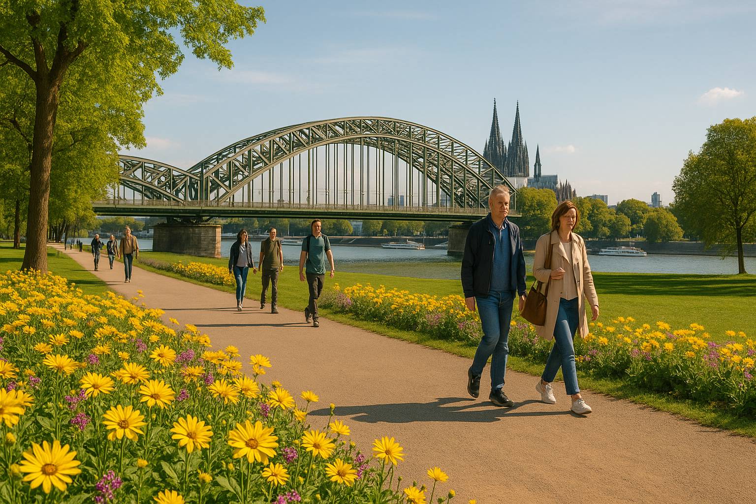 Köln Rheinpark mit Blick auf die Hohenzollernbrücke