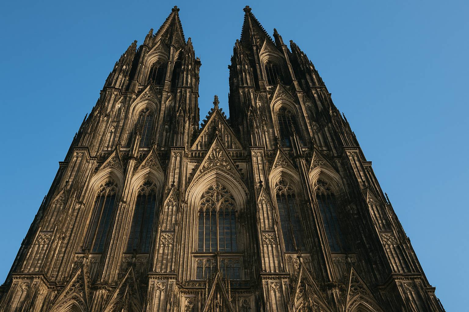 Köln Detailaufnahme der gotischen Fassade des Kölner Doms