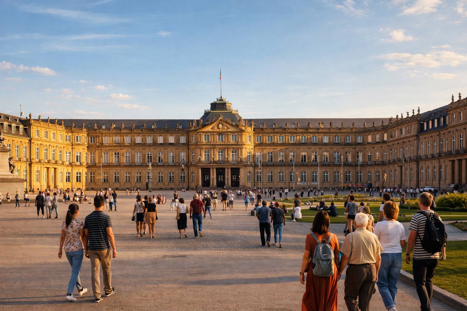 Stuttgarter Innenstadt mit Blick vom Schlossplatz auf das Neue Schloss