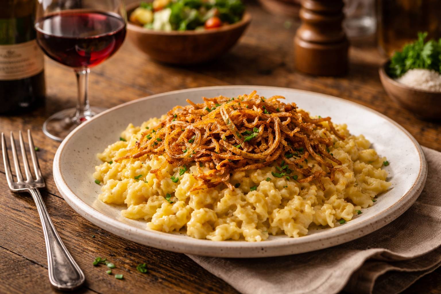Original schwäbische Kässpätzle und Röstzwiebeln