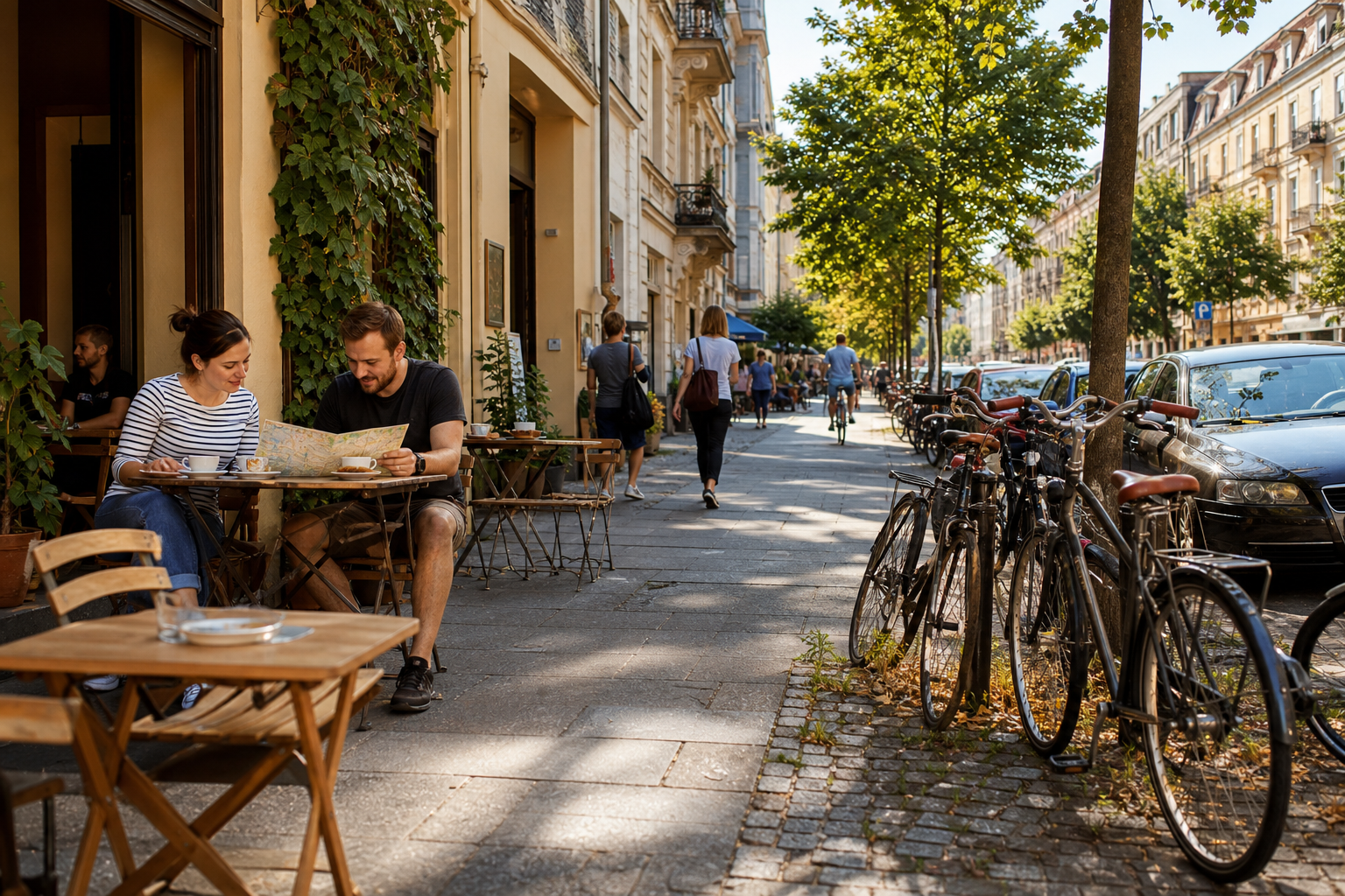 Café und Fahrräder in Dresden Neustadt als ruhiger Zwischenstopp beim Städtetrip