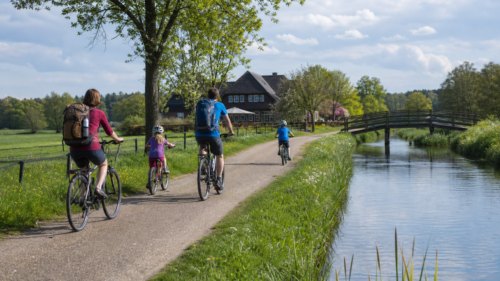 Familie auf einem Radweg am Spreewaldkanal