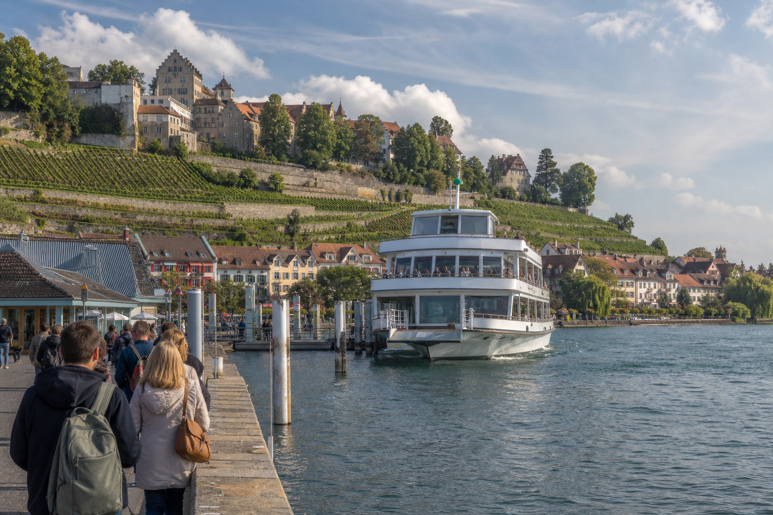 Fähre und Hafen in Meersburg am Bodensee als Ausflugsidee für ein Hotel-Wochenende