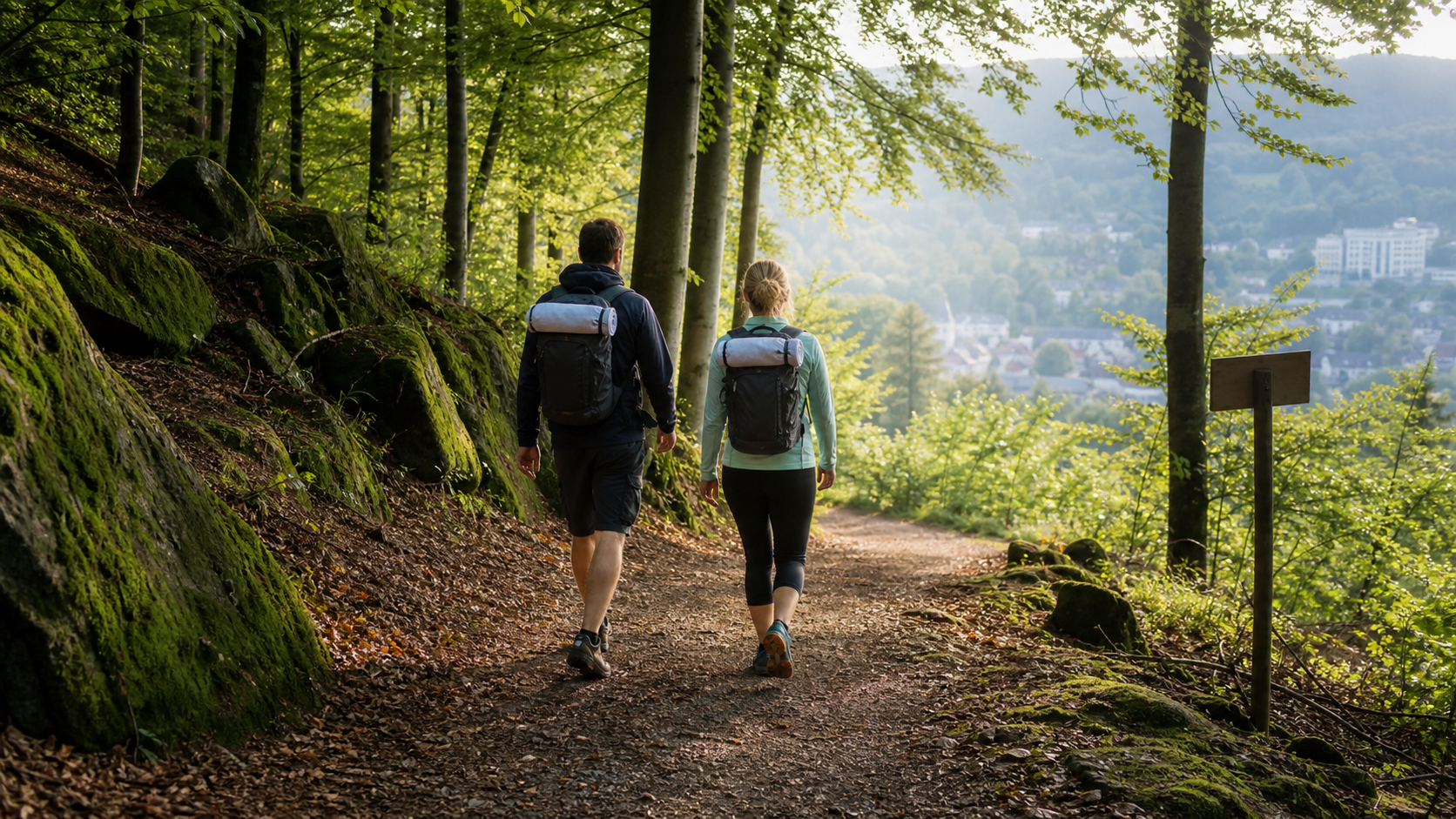Ruhiger Waldweg im Taunus für ein entspanntes Wellness-Wochenende