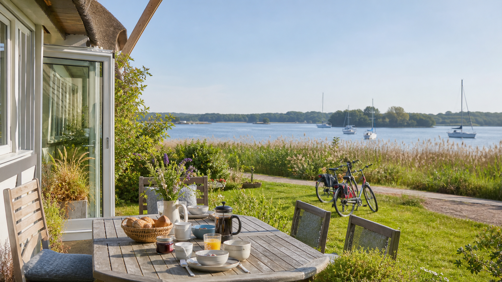 Ferienunterkunft mit Terrasse und Blick auf die Schlei