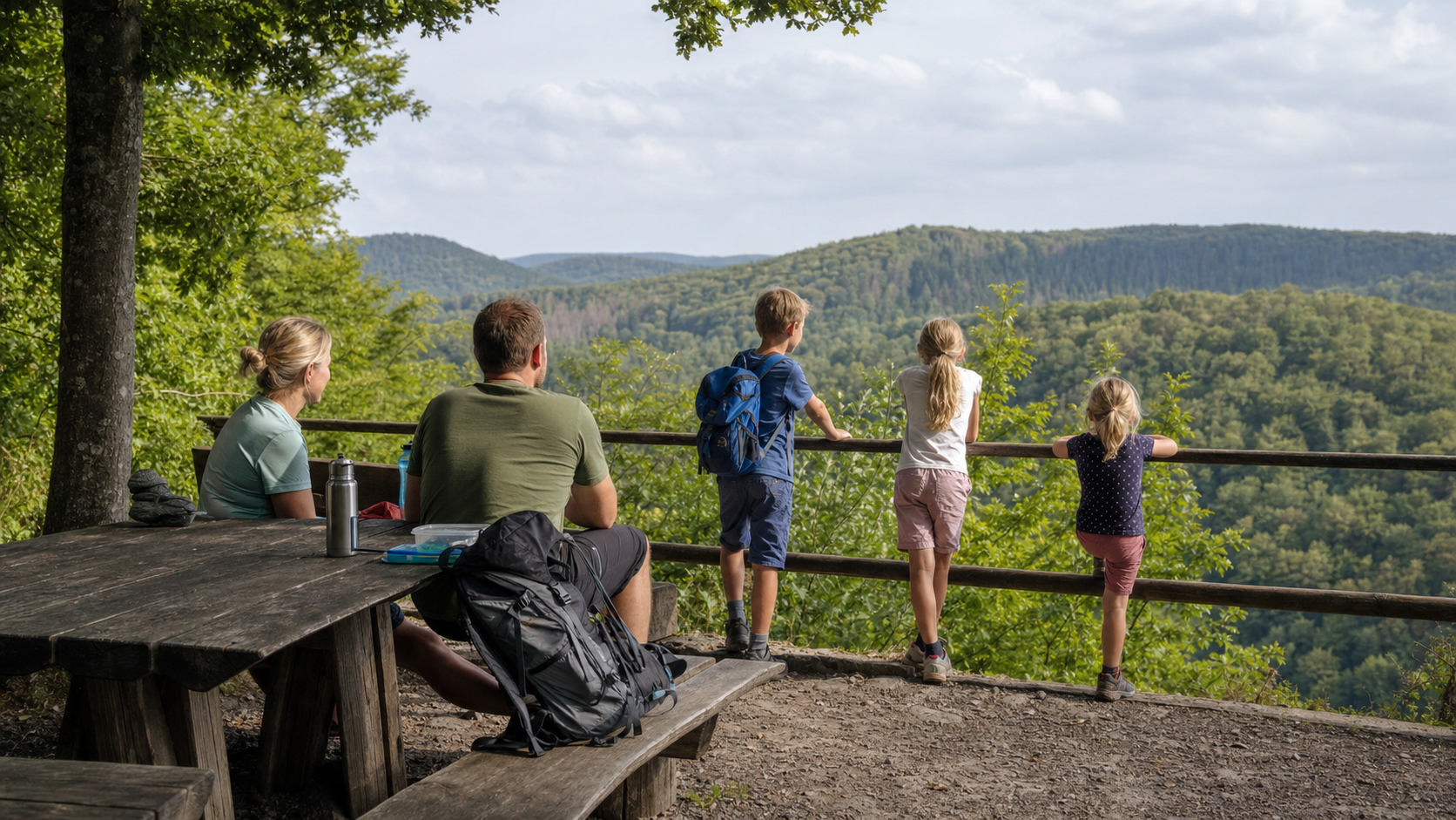 Familie macht Pause auf einem Ausflug am Edersee