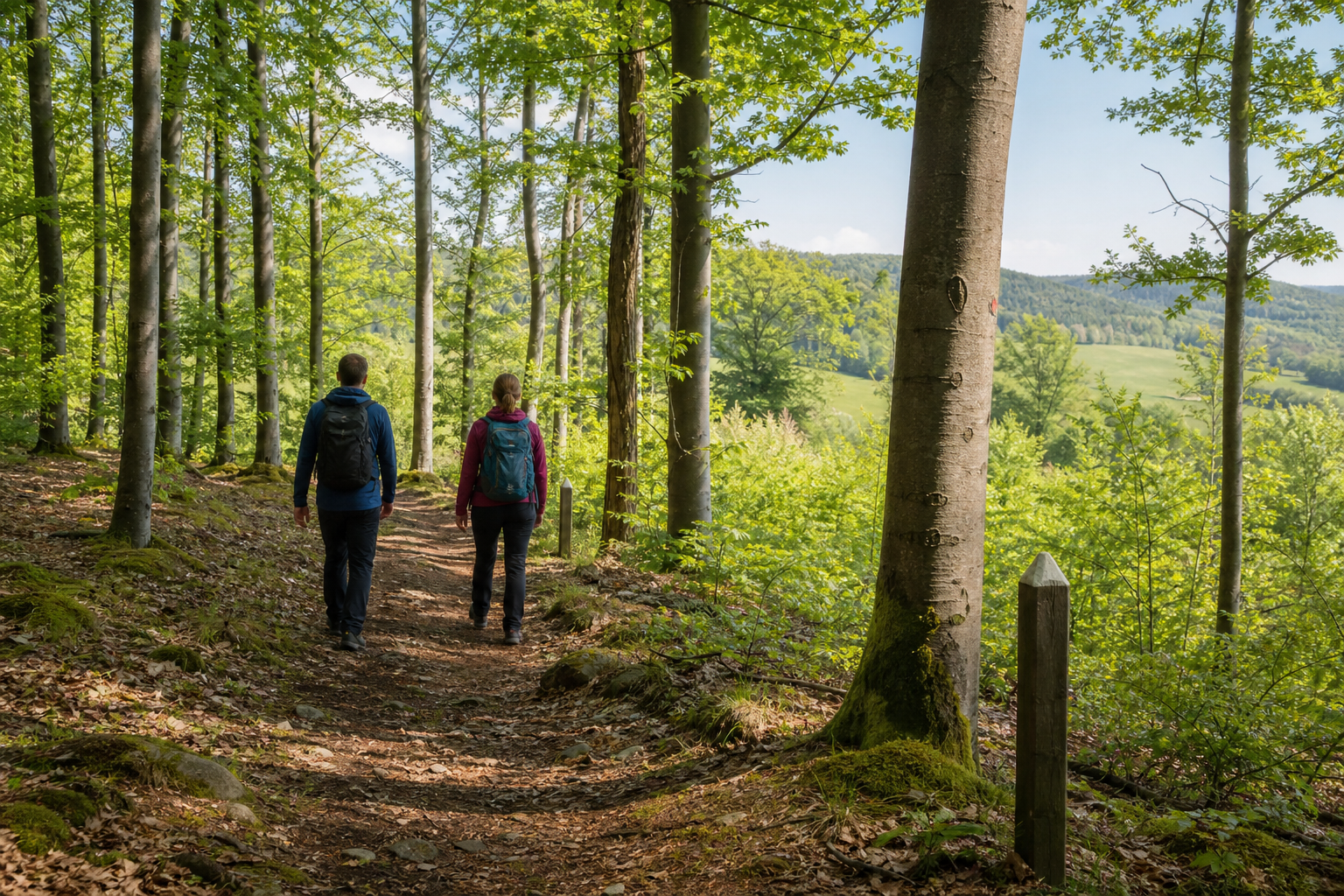 Ruhiger Waldweg im Odenwald für eine entspannte Wellness-Wanderung
