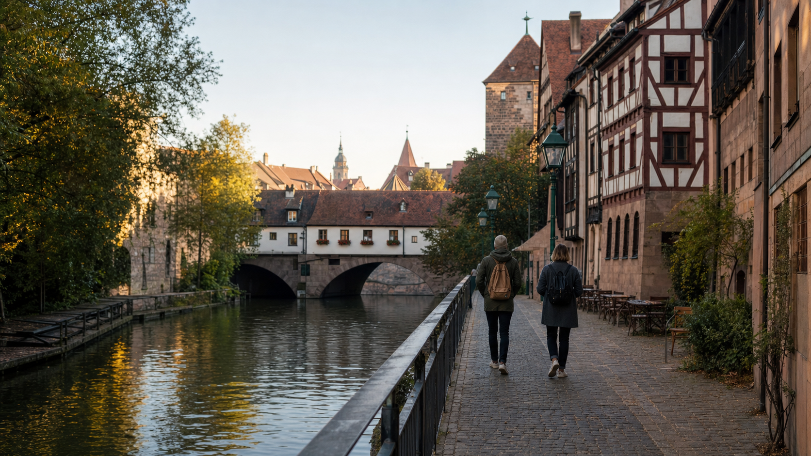Spaziergang am Pegnitzufer in der Nürnberger Altstadt