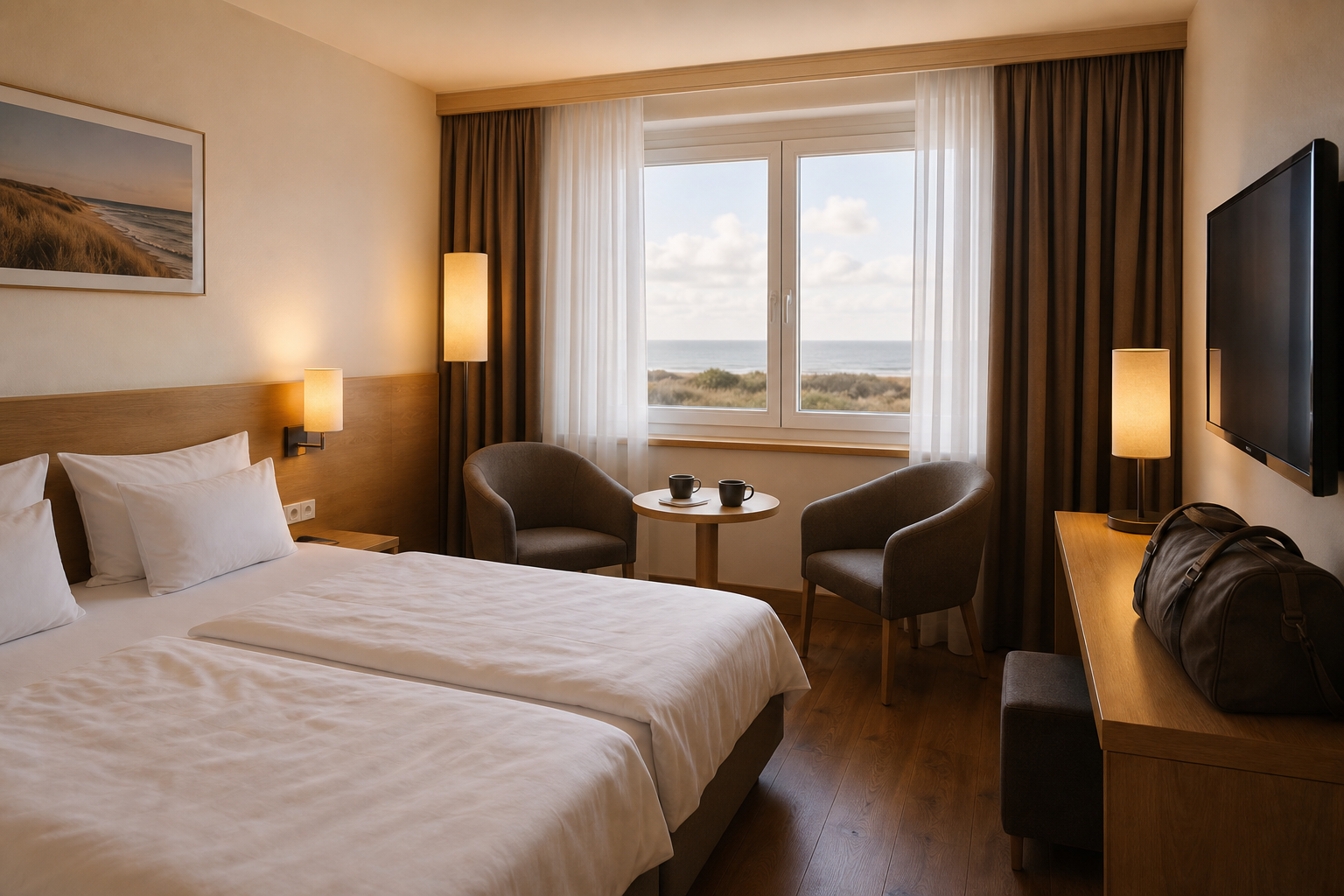 Helles Hotelzimmer für ein Wochenende in Rostock oder Warnemünde