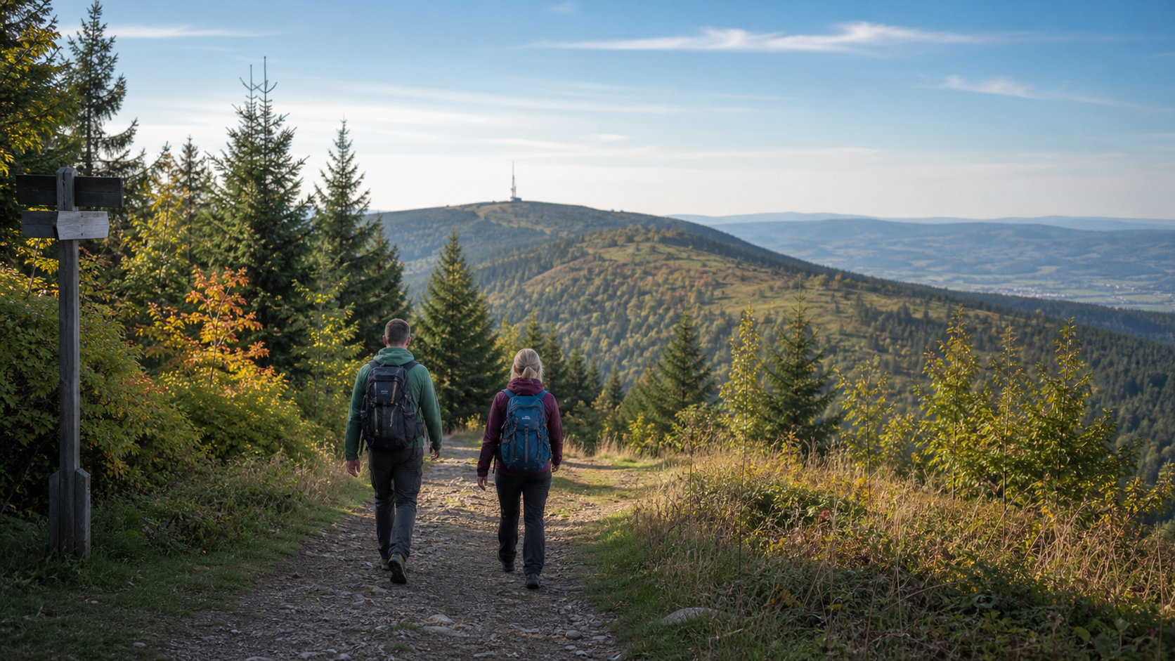 Wanderweg im Erzgebirge bei Annaberg-Buchholz und Fichtelberg