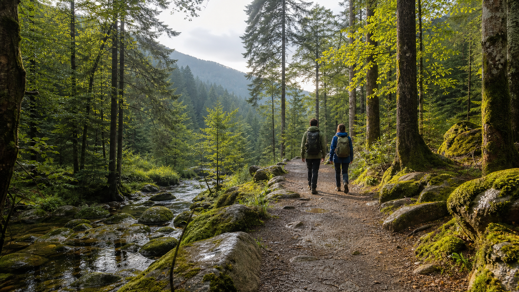 Wanderweg am Bach im Bayerischen Wald als ruhiger Programmpunkt für ein Wellness-Wochenende