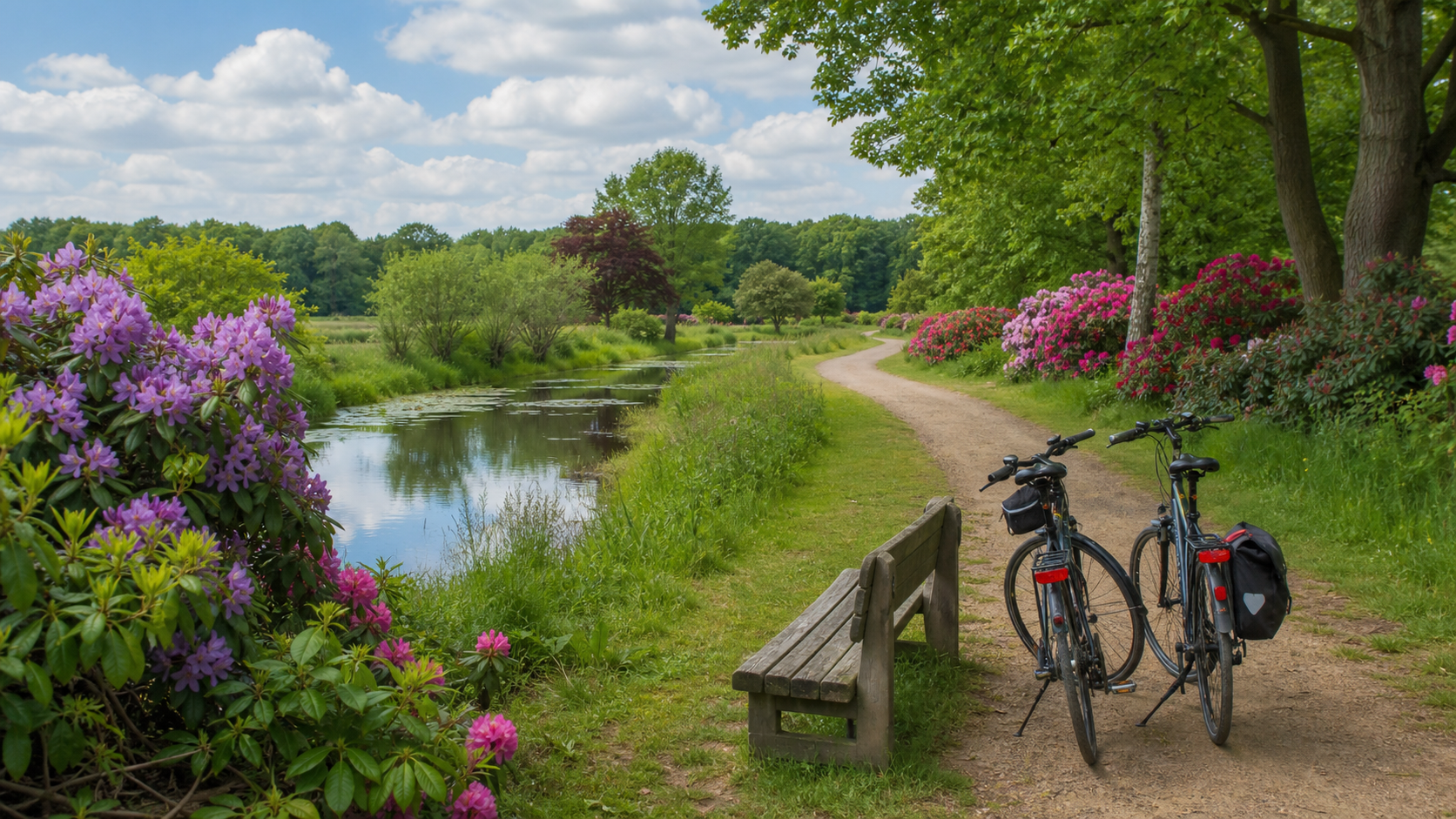 Ruhiger Radweg durch die Parklandschaft im Ammerland bei Bad Zwischenahn