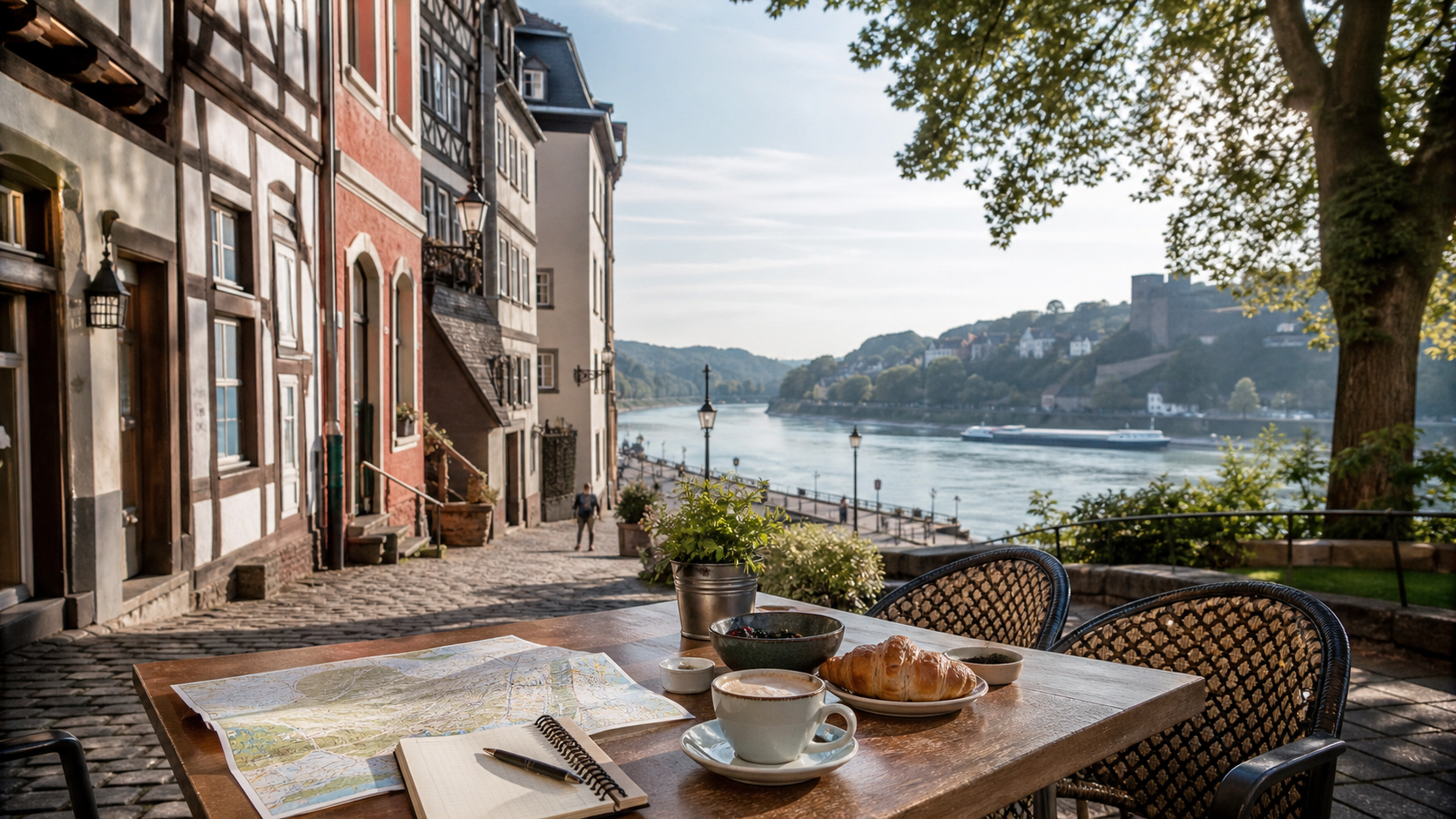 Frühstück und Wochenendplanung in einem Hotel oder Café in Koblenz