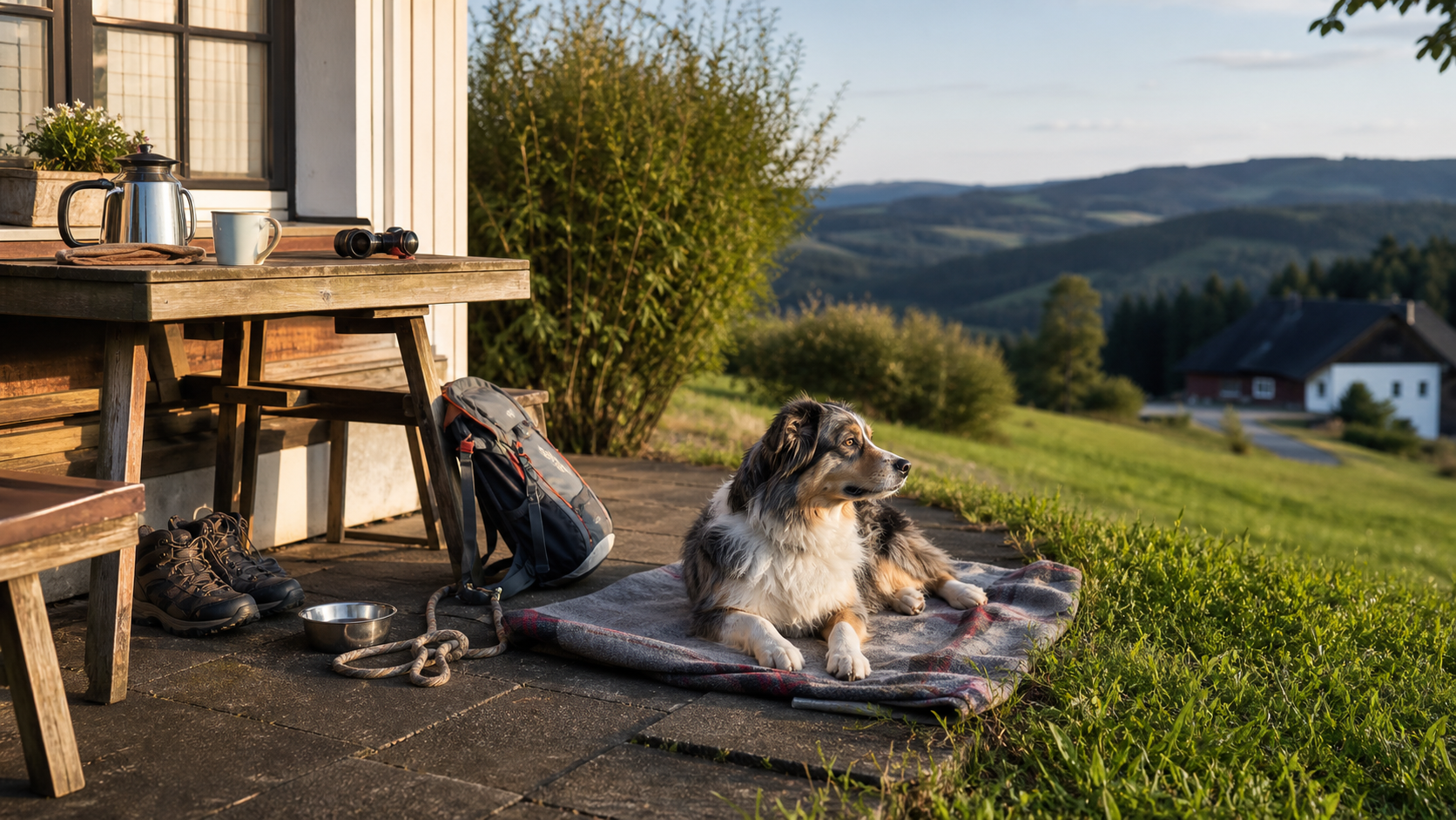 Hundefreundliche Unterkunft im Westerwald mit Terrasse, Wanderausrüstung und Hundedecke
