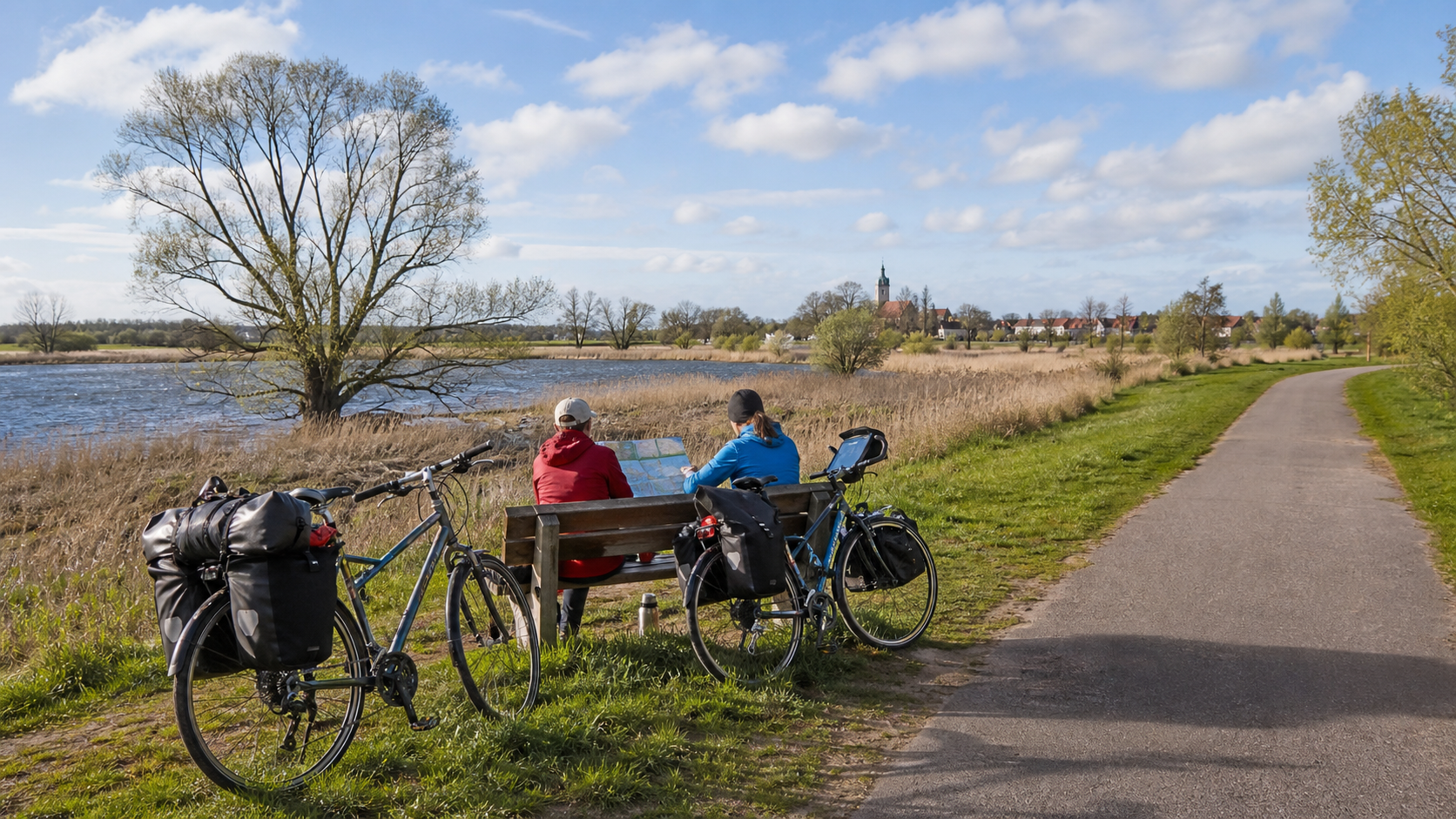 Radpause an einem Flussradweg in der Prignitz bei Havelberg
