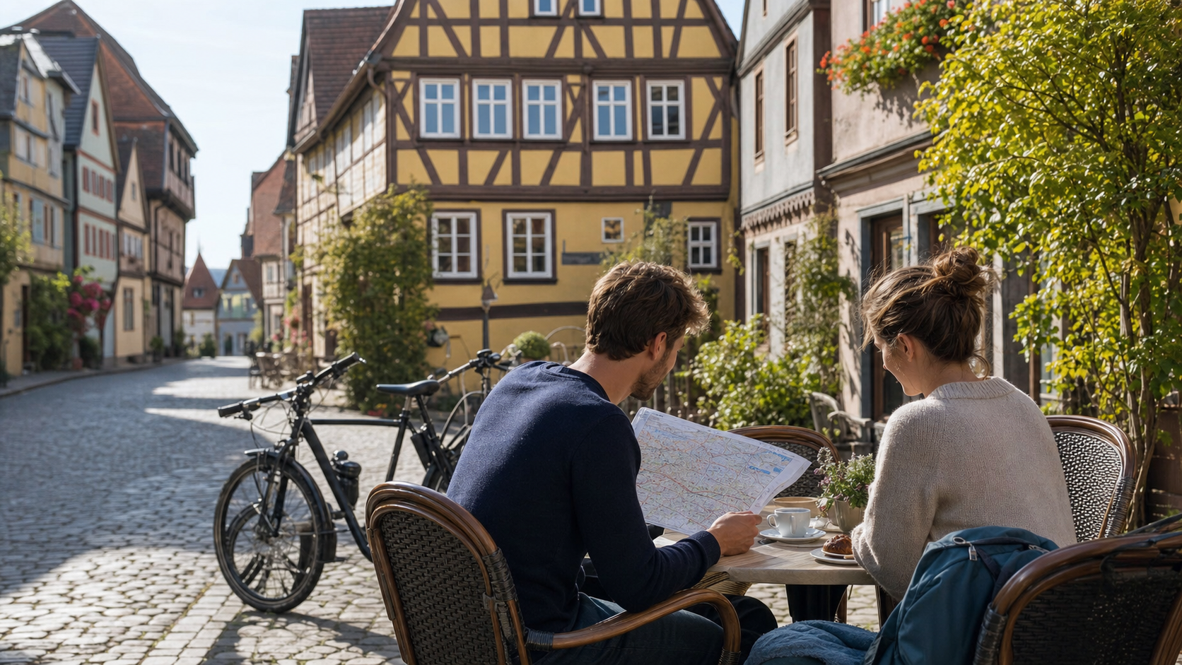 Reisende planen einen Stadtspaziergang in der Dinkelsbühler Altstadt