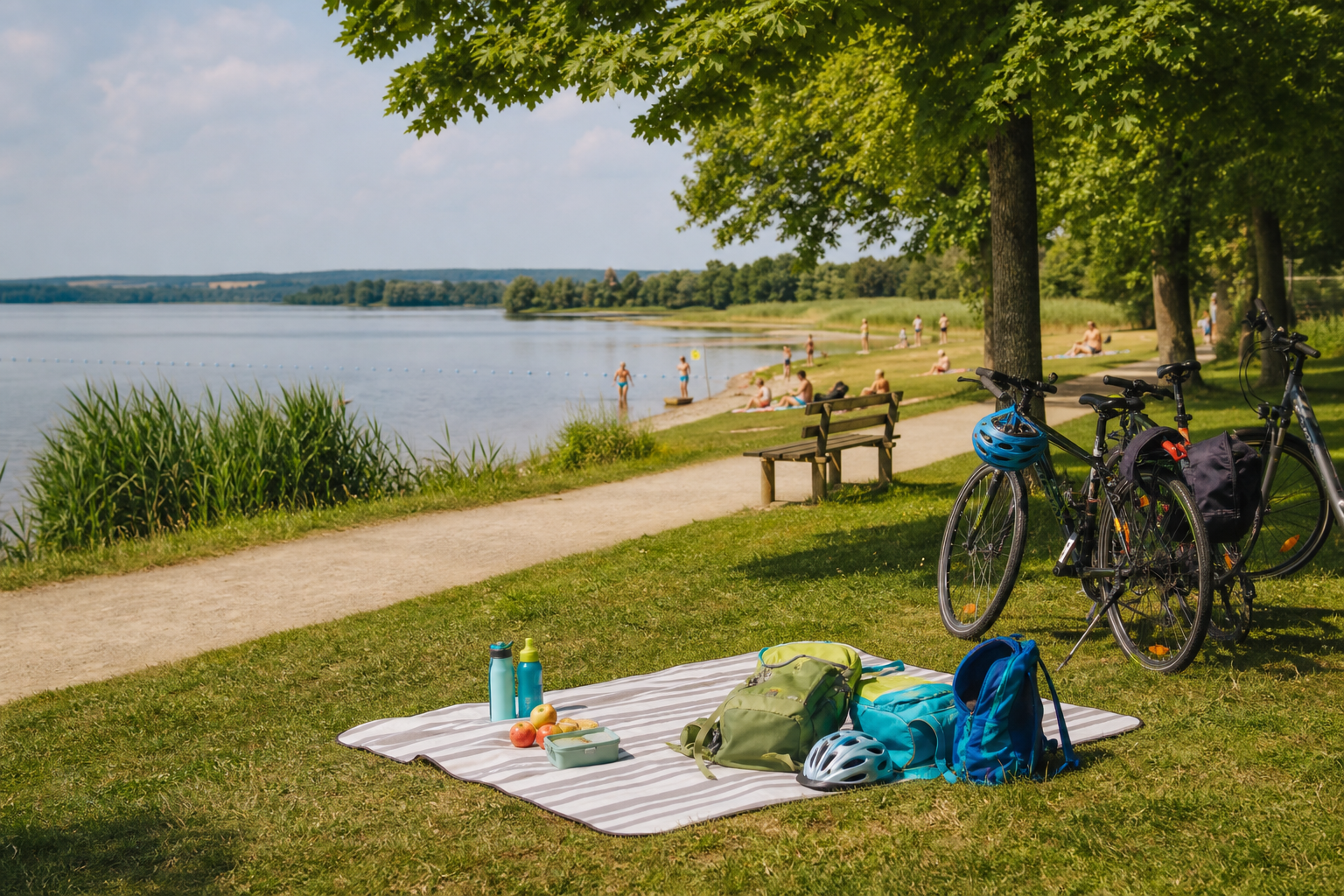Rad- und Badepause am Seeufer im Fränkischen Seenland