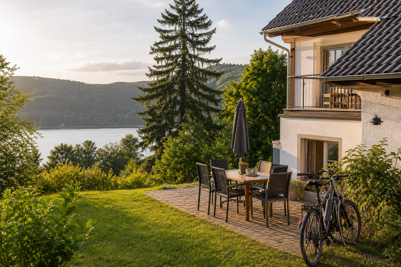 Ferienwohnung im Saarland mit Terrasse, Fahrrädern und Blick ins Grüne