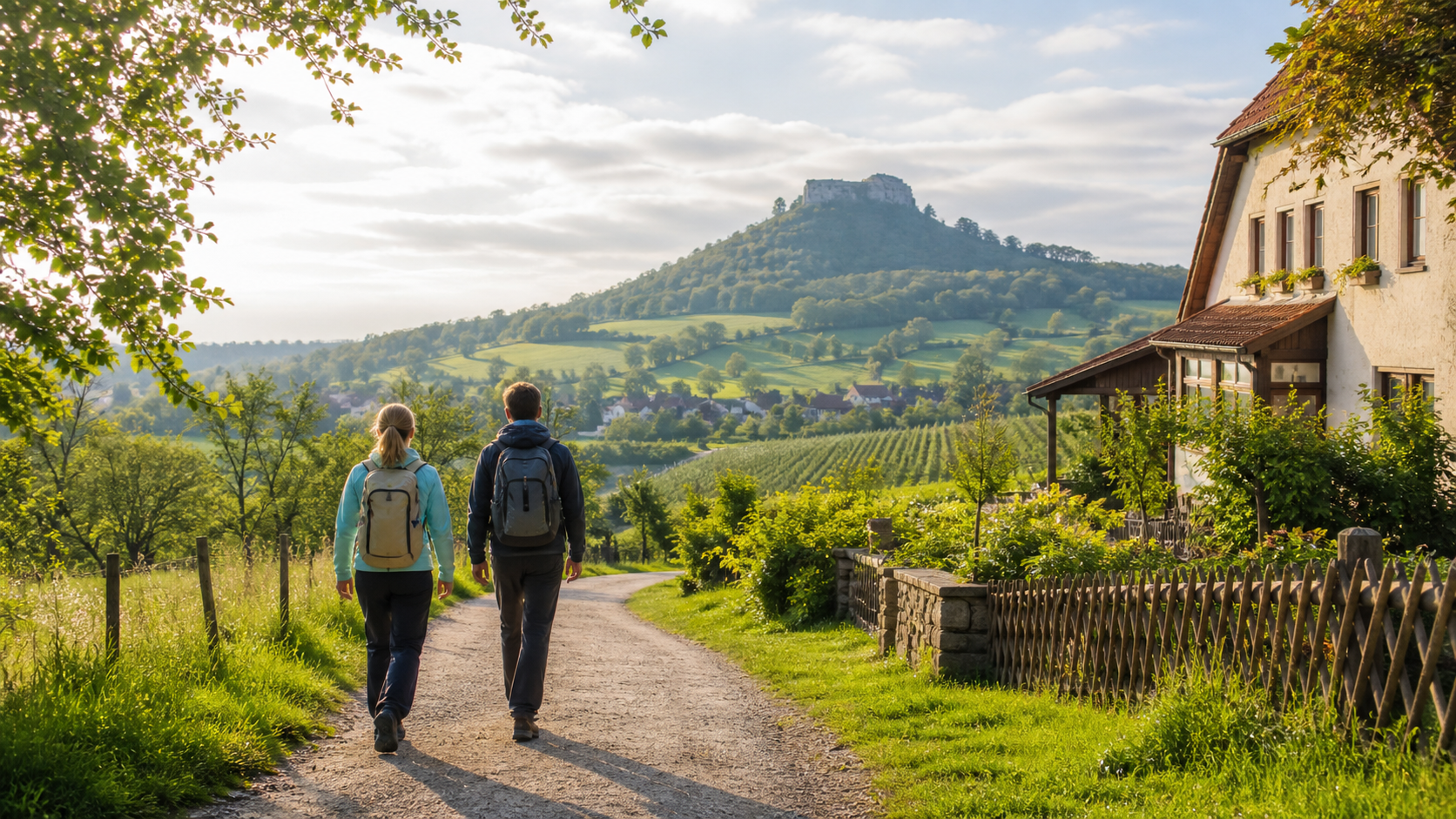 Spazierweg am Staffelberg bei Bad Staffelstein mit fränkischer Landschaft und Unterkunft