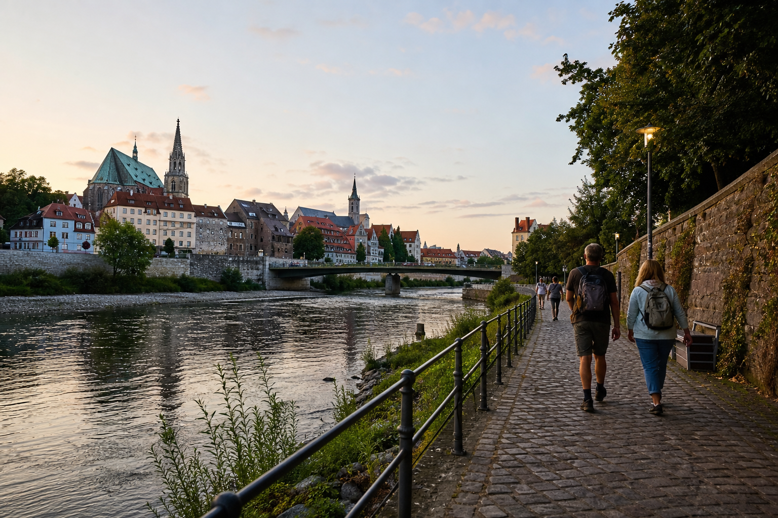 Spazierweg an der Neiße mit Blick auf die Görlitzer Altstadt
