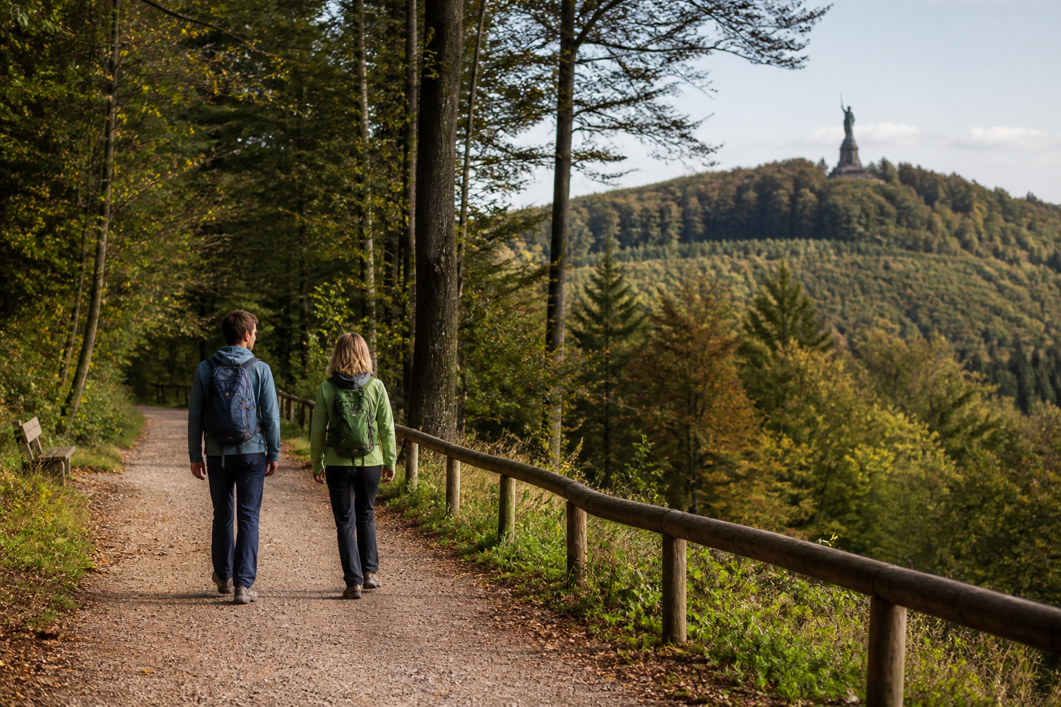 Wanderweg im Teutoburger Wald mit Blick Richtung Hermannsdenkmal