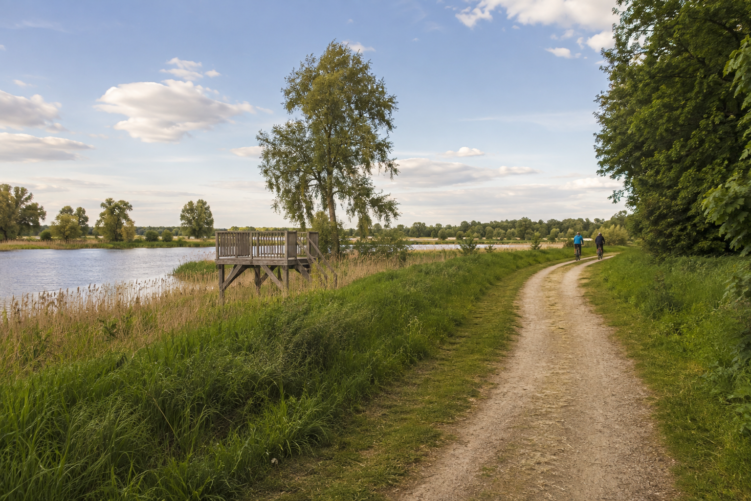 Radweg und Aussichtspunkt in der Elbtalaue im Wendland